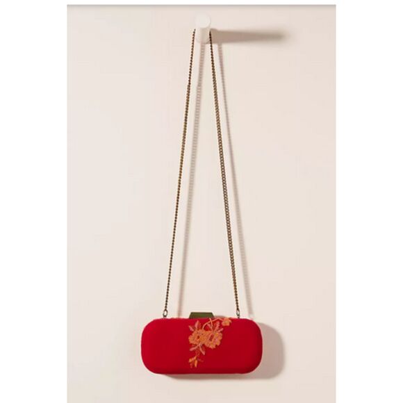 Red Orange Anthropologie Velvet Beaded Embroidered Crossbody Clutch Handbag, NWT - Picture 3 of 4